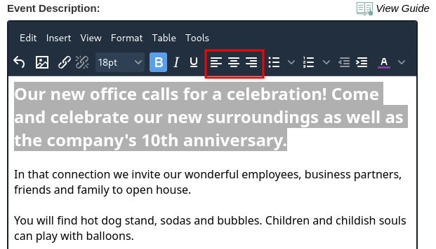 Align the text