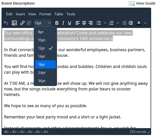 Font size