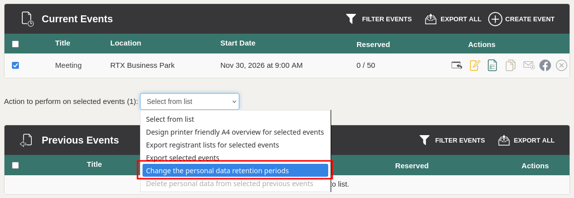 Select events