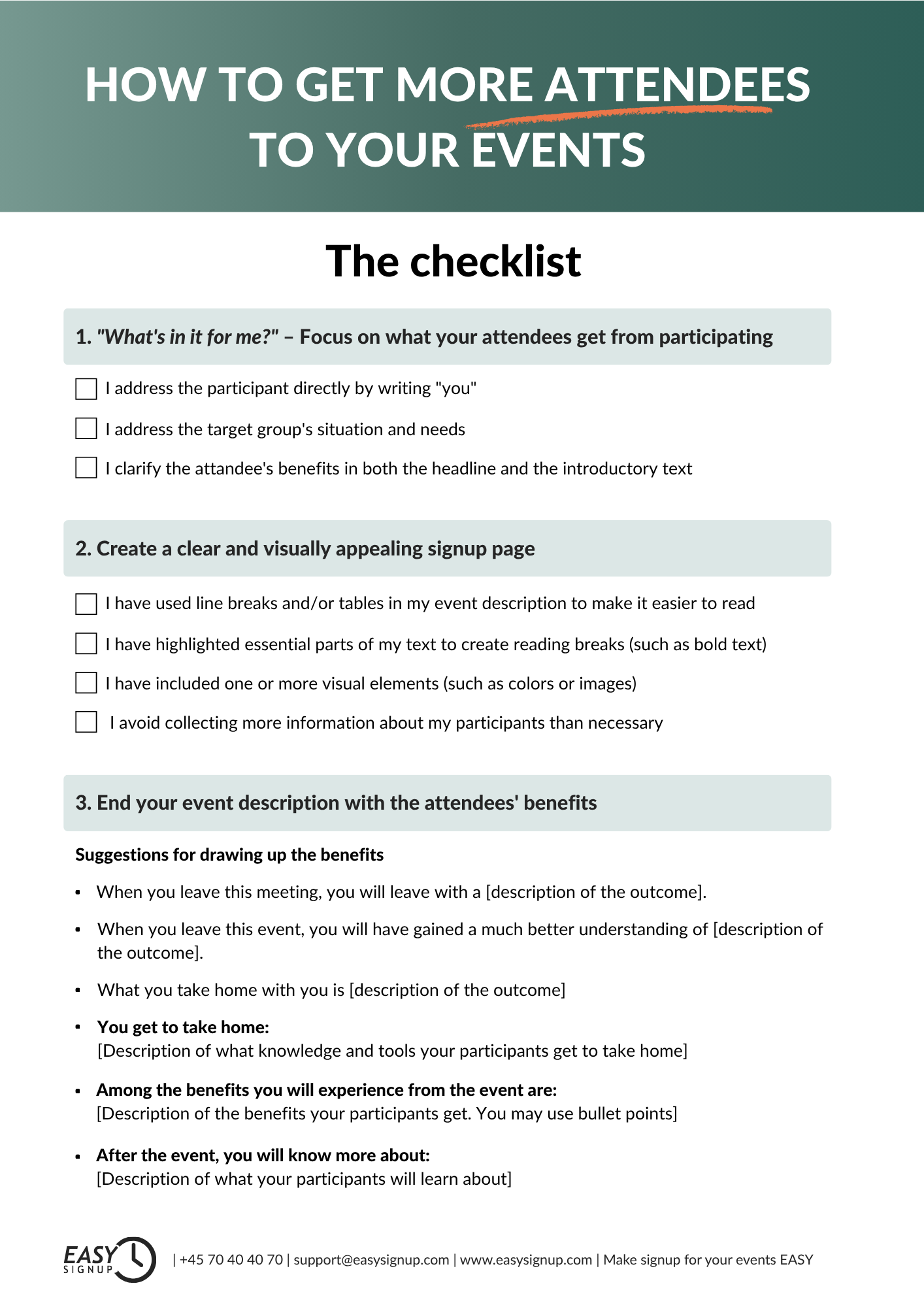 The chechlist - How to get more attendees to your events