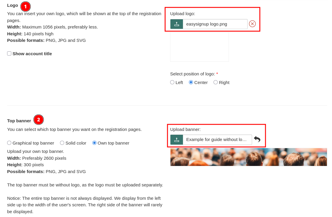 Upload logo and top banner separately